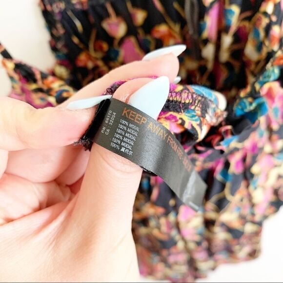 Anthropologie Quilted Floral Maxi Dress Black Size XS Flowy Bohemian Square Neck - Picture 12 of 12